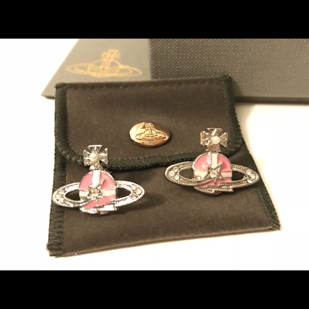 Silver and Pink Vivienne Westwood Orb earrings